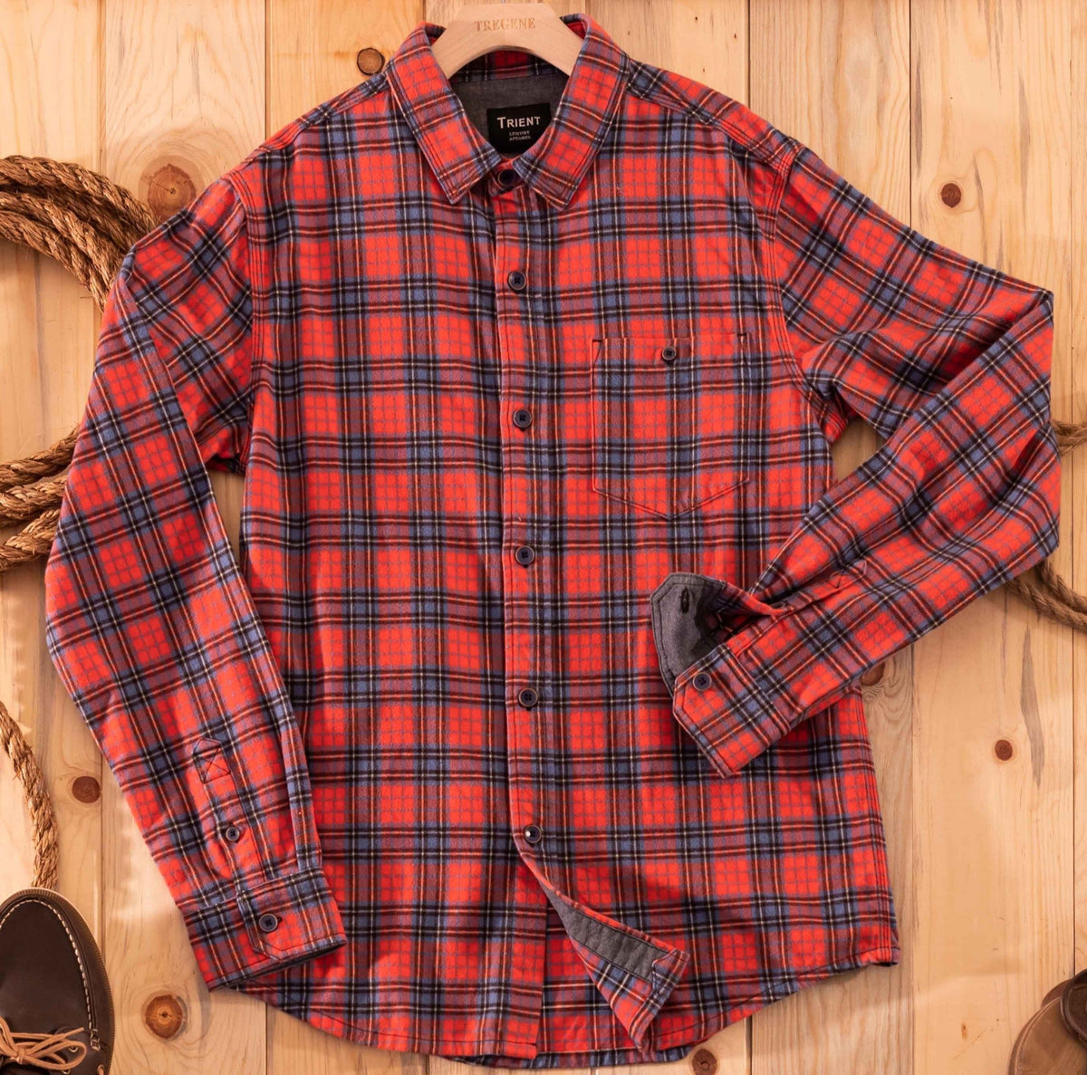 Long Sleeves Orange Plaid Shirt Trient Apparel
